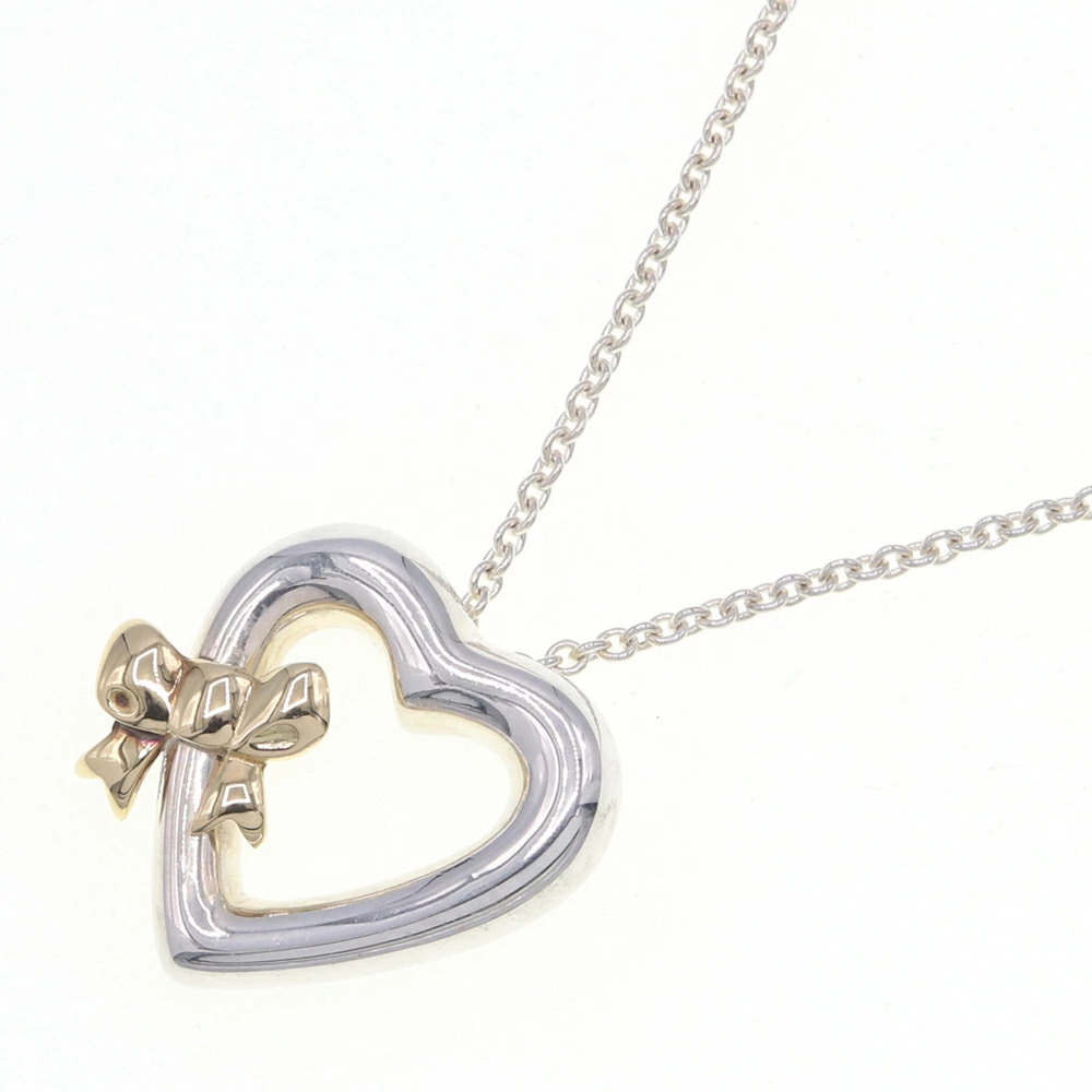 Tiffany Co Necklace Heart Rion Pendant Sterling Silver Yellow Gold Choker